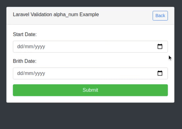 Laravel Validation date_equals date Example
